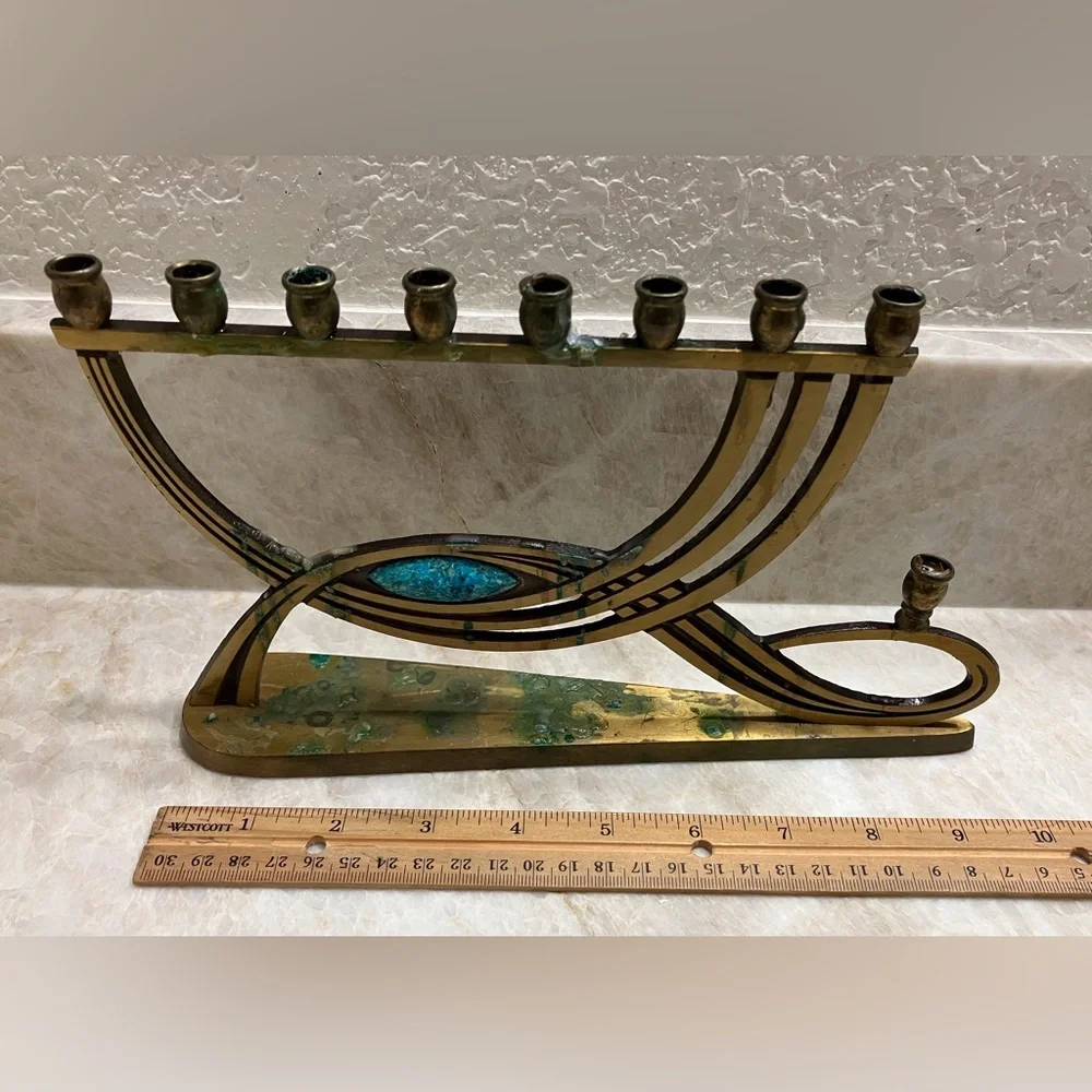 Elegant Gold and Blue Menorah - Picture 2 of 7